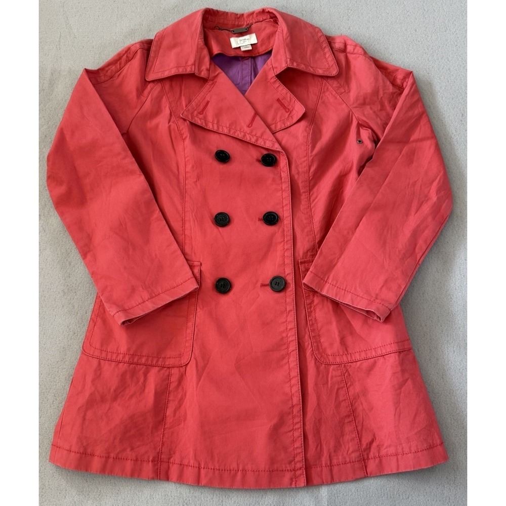 Ann Taylor Womens Small Pink Cotton Trench Coat Double Breasted Jacket Preppy